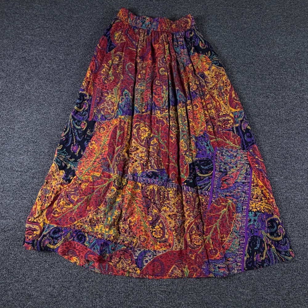AKI New York Skirt Womens Small 6FA023 Multicolor Paisley Tiered Maxi EUC